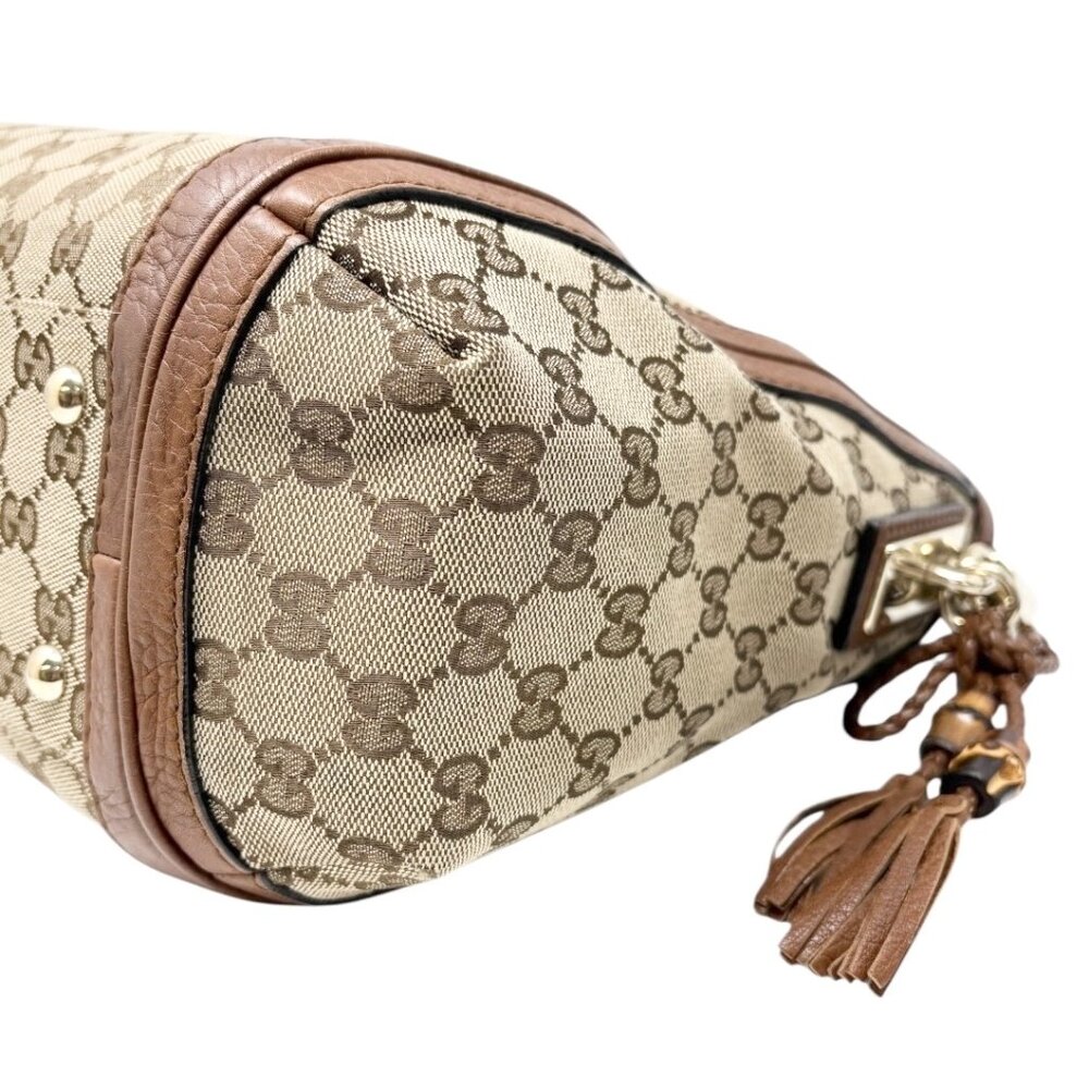 GUCCI Vintage GG Logo Monogram Shoulder Bag Brown Canvas Leather Bamboo [106428] - Picture 7 of 16
